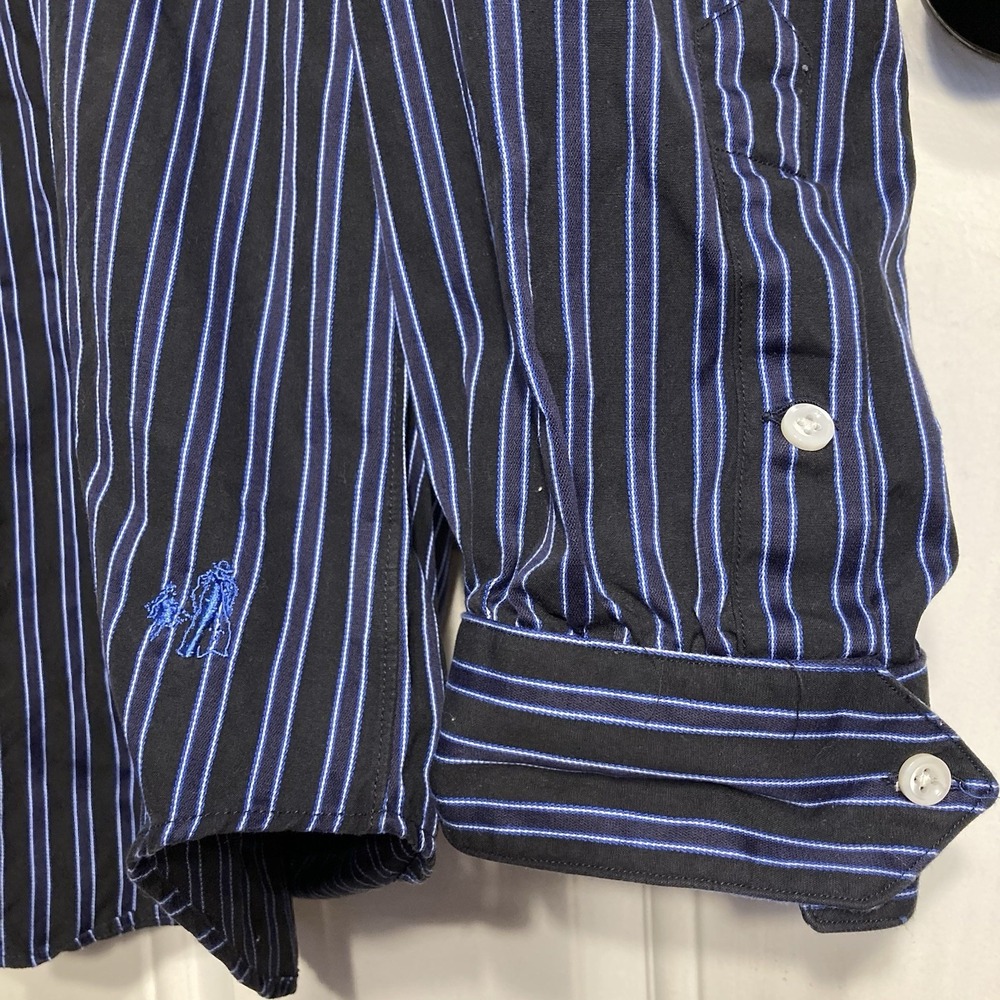 Vtg J Peterman Striped Band Collar Henley Button Poets Shirt Mens Large USA Made - Picture 4 of 9